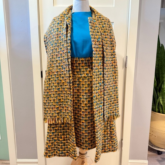 Vintage 60’s TINA LESER Multi-colored Wool Tweed Midi Dress Coat Set RARE - Picture 2 of 16